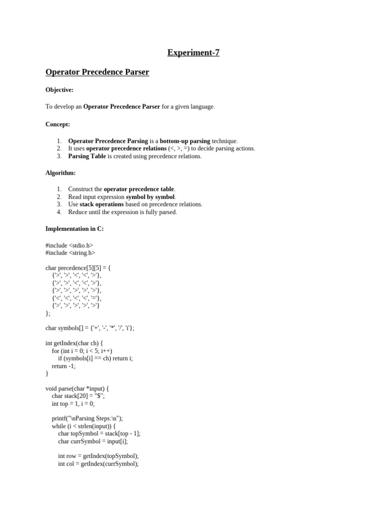 Operator Precedence and Grammar Parsing | PDF | Parsing | Computer ...