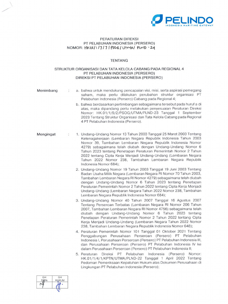 Perdir Tata Kelola Cabang Regional 4 TMT 1 JULI 2024 | PDF