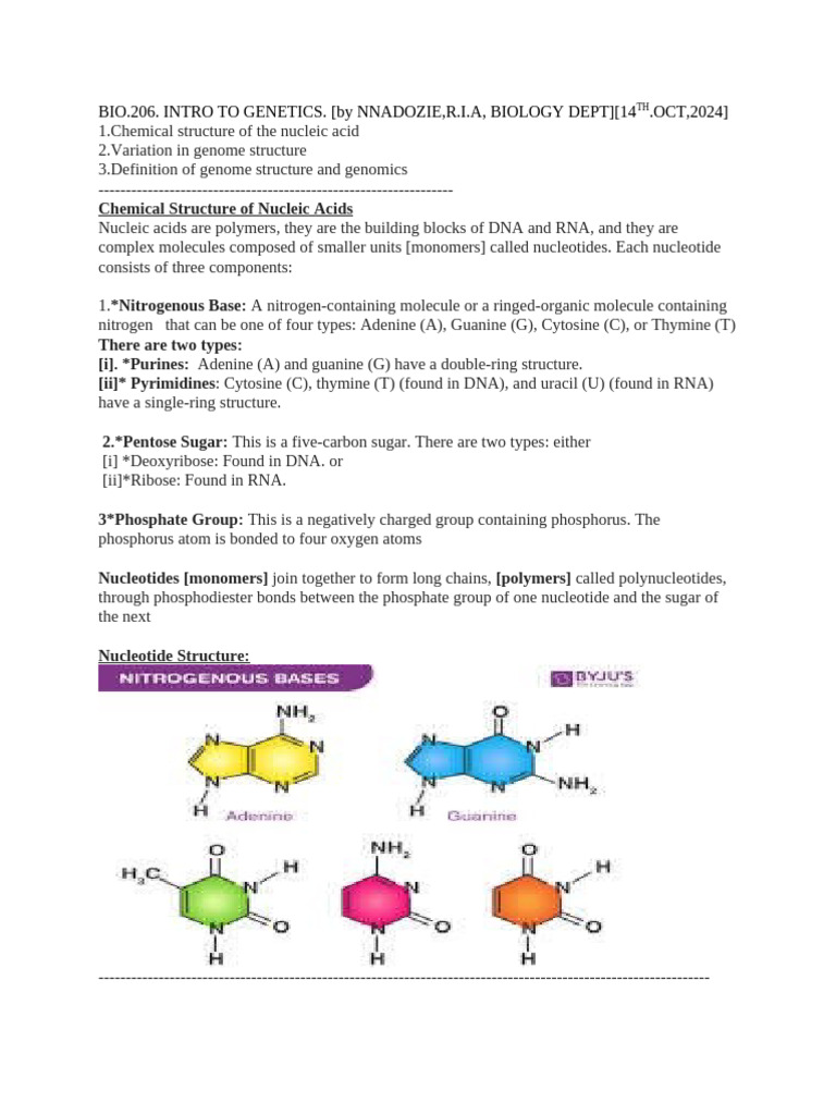 Bio.206. Intro To Genetics. (By N, Ria) - (14-10-24) | PDF | Base Pair ...