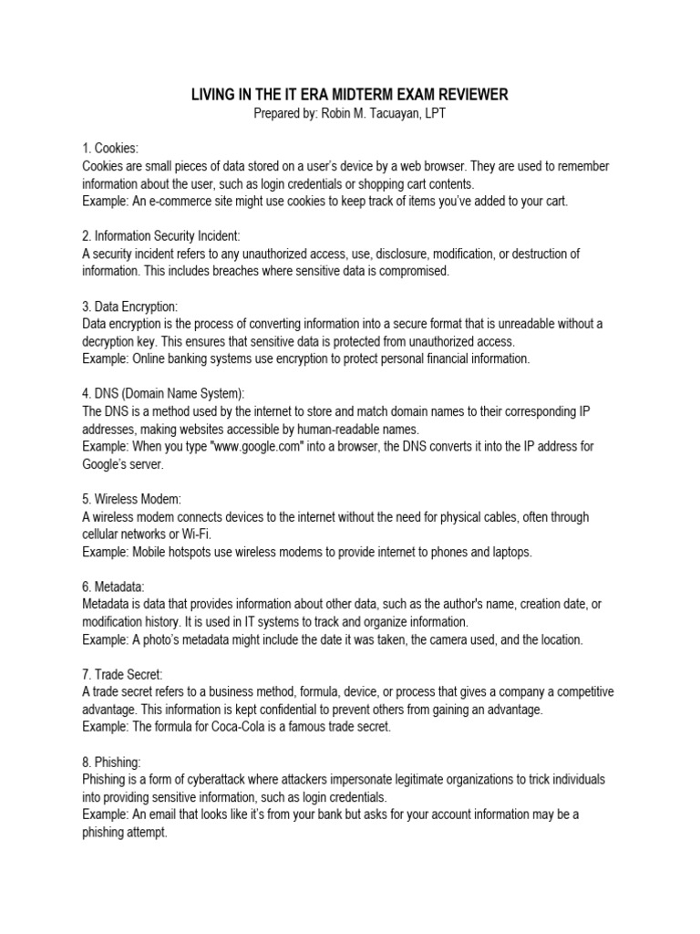 IT Era Midterm Exam Study Guide | PDF | World Wide Web | Internet & Web