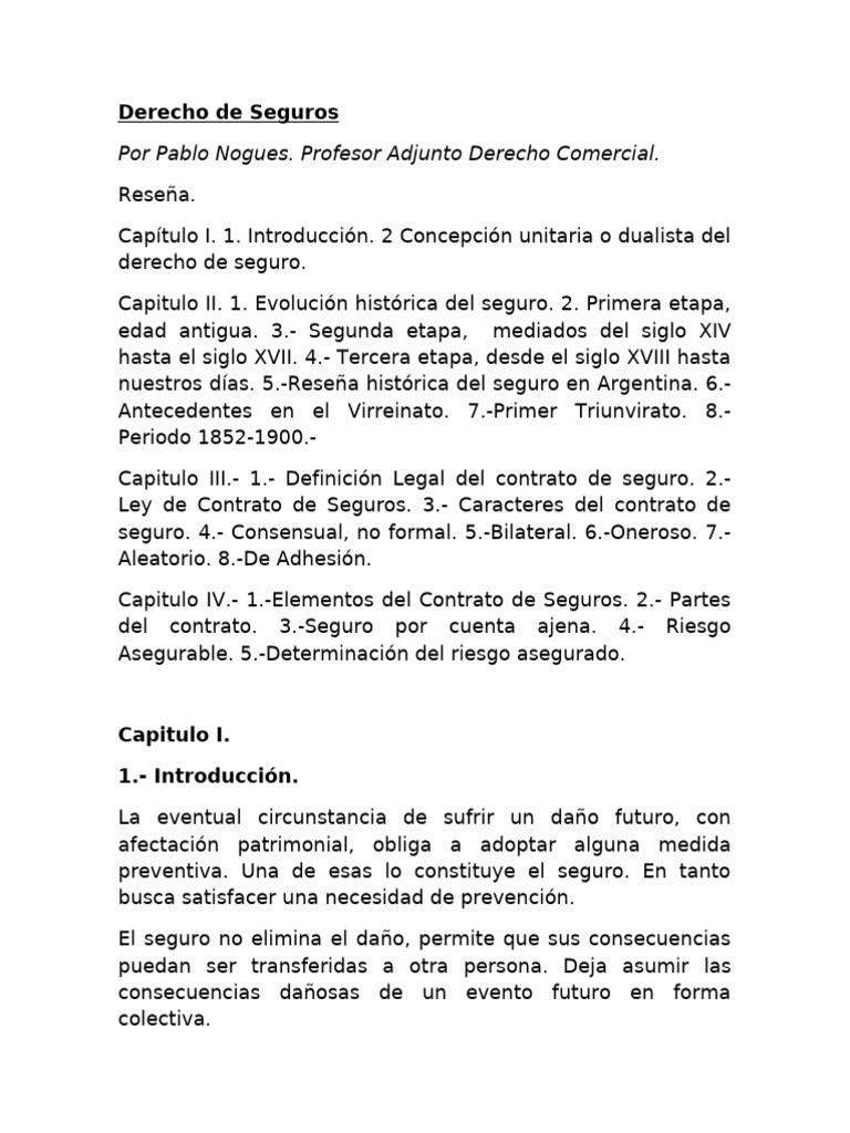 Introducción al Derecho de Seguros | PDF | Póliza de seguros | Seguro