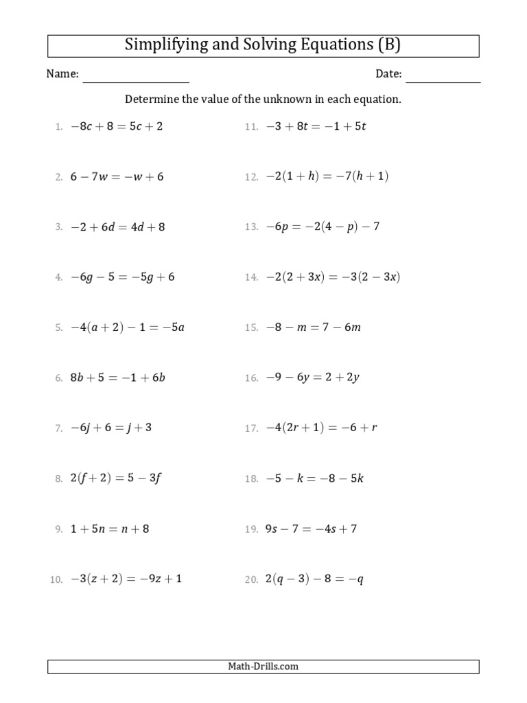 Algebra Linear Equations Combining Terms Solving 002.1614301721 | PDF