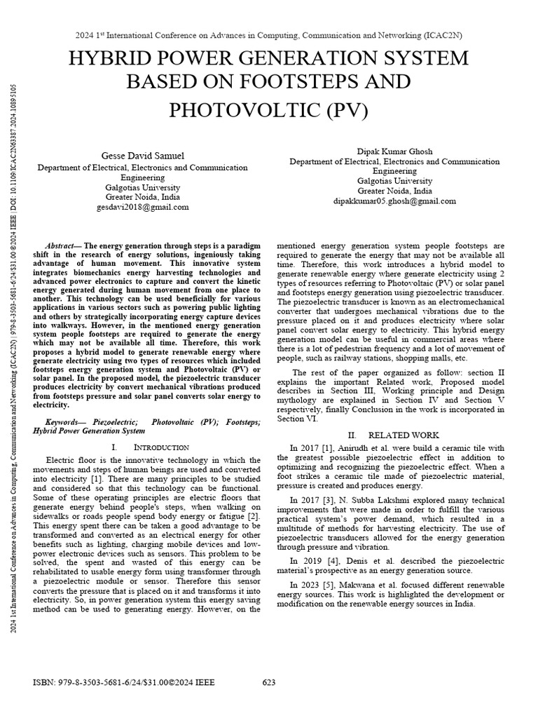 Hybrid Footstep and PV Energy System | PDF | Photovoltaics | Energy ...