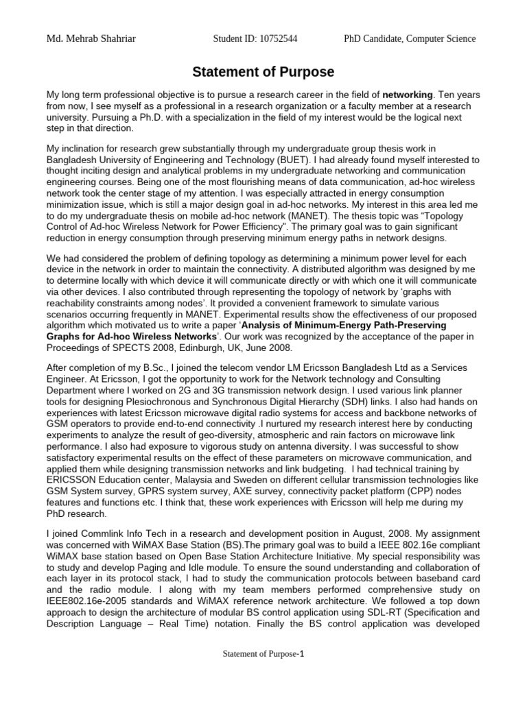PhD Networking Research Statement | PDF | Wireless Ad Hoc Network ...