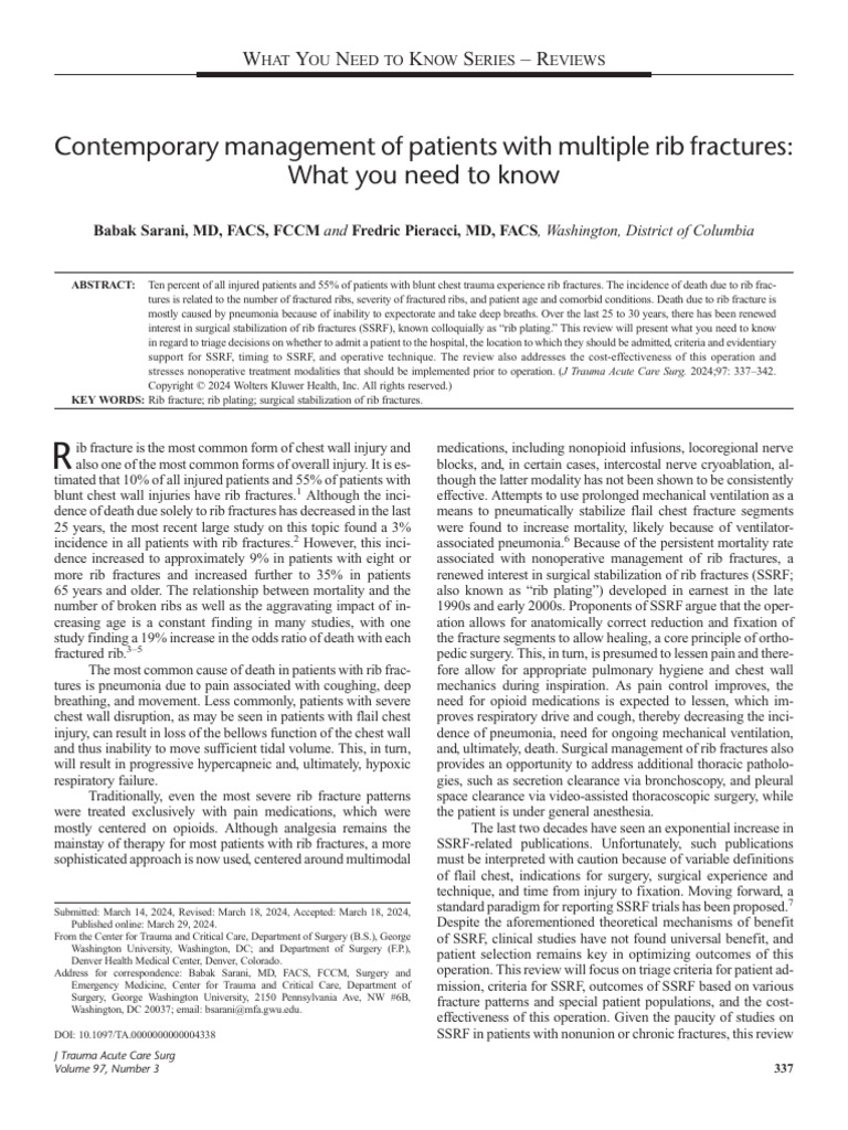 Managing Multiple Rib Fractures: Key Insights | PDF | Thorax | Surgery