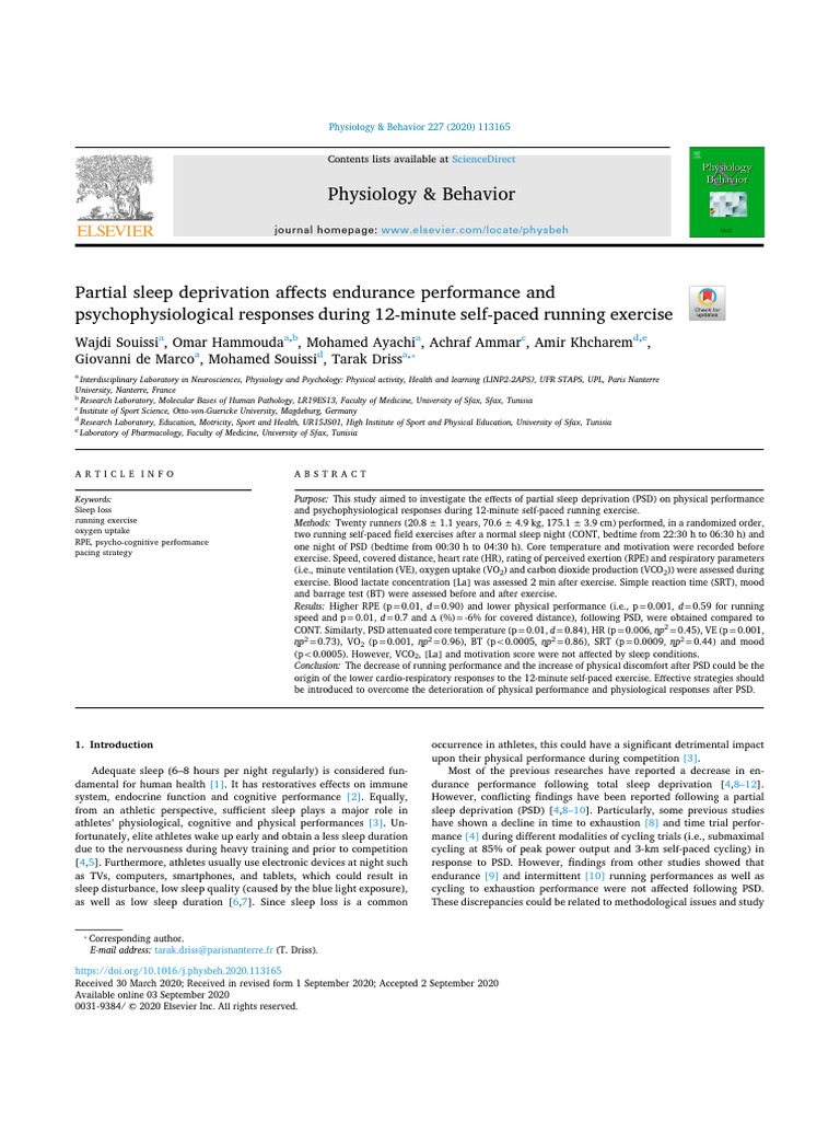 Effects of Partial Sleep Deprivation on Running Performance | PDF ...