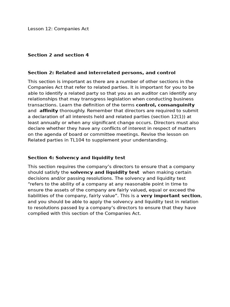 Companies Act: Key Sections Overview | PDF | Audit | Board Of Directors