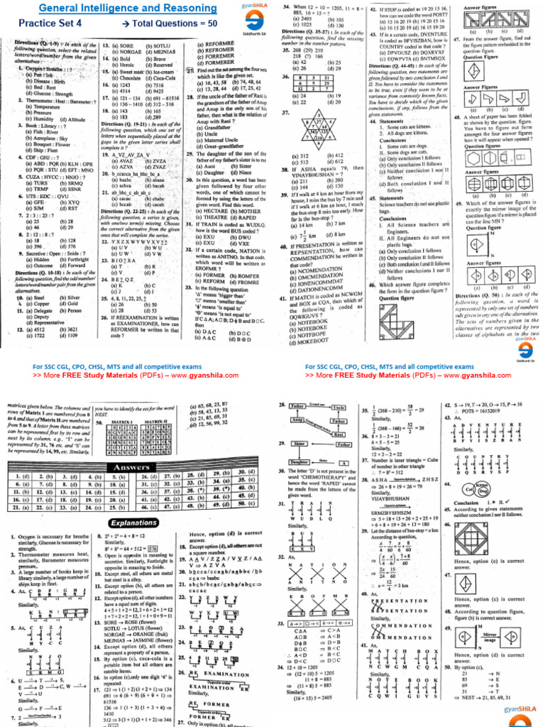 SSC Reasoning Practice Set 4 - GyanSHiLA (5 Files Merged) | PDF ...