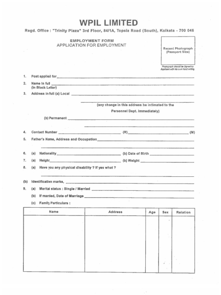 Employment Form | PDF