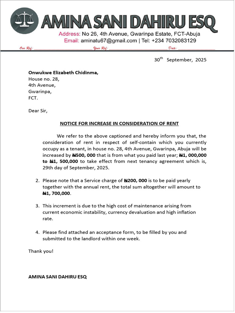 Notice of Rent Increment Notification | PDF