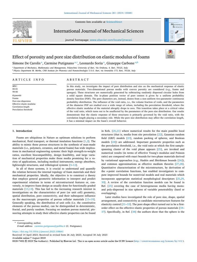 Effect of Porosity and Pore Size Distribution On Elastic Modulus of ...