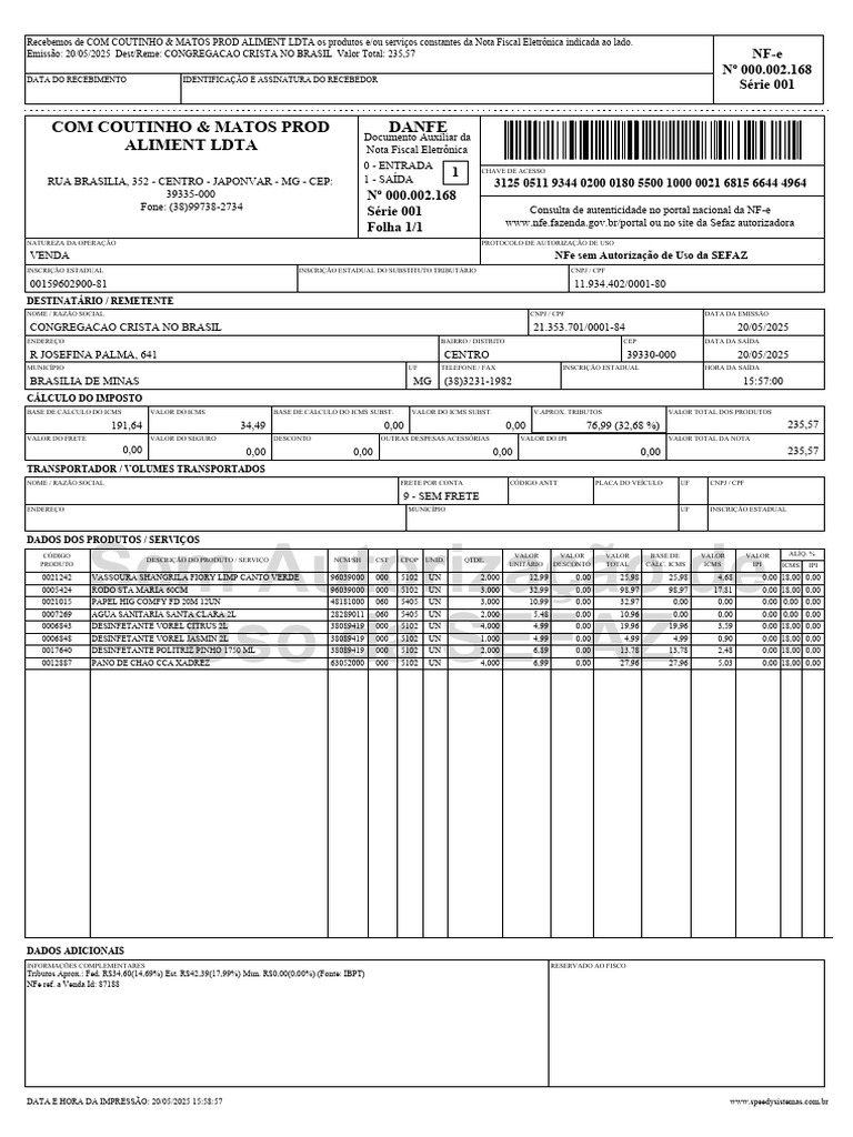 NFe Sem Autorização da SEF: Detalhes | PDF | Recibo | Documentos ...