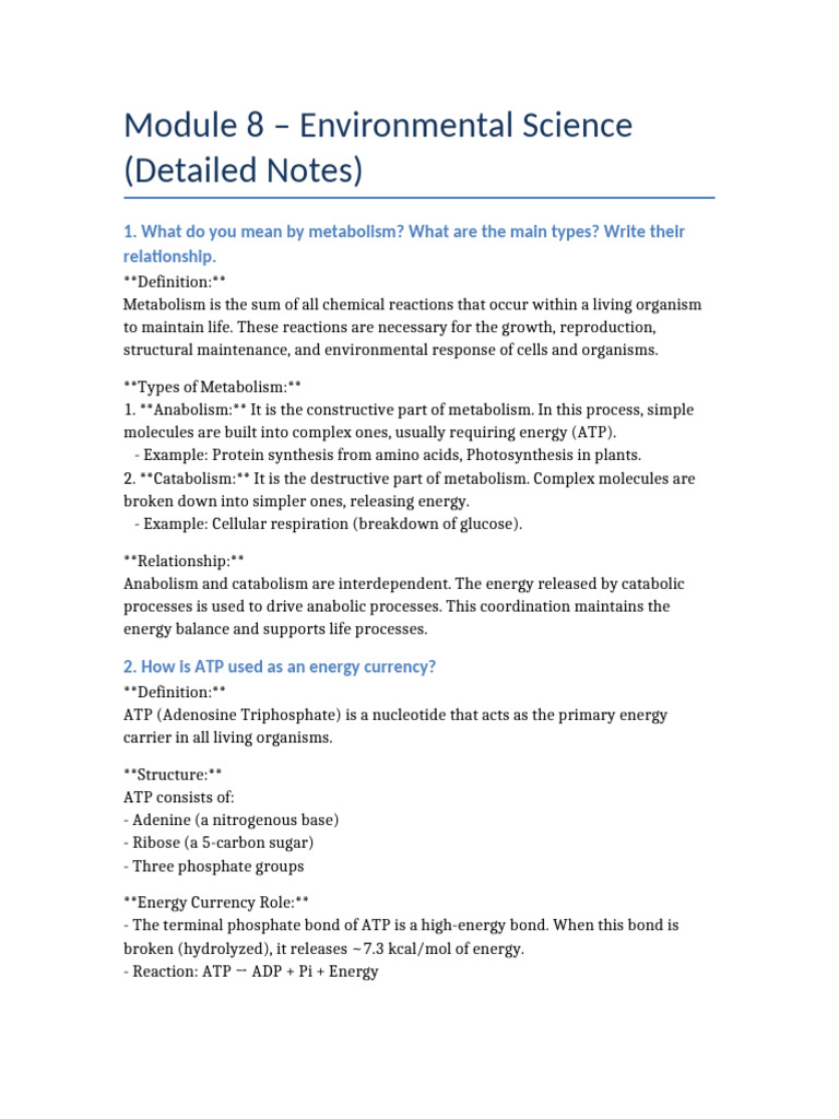 Metabolism and ATP: Key Concepts Explained | PDF | Adenosine ...