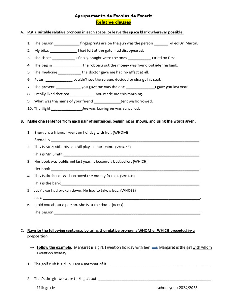 Relative Clauses Exercises for 11th Grade | PDF | Grammar | Linguistics