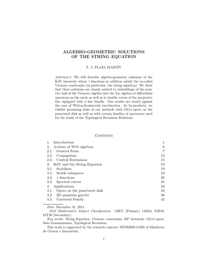 Algebro-Geometric Solutions to String Equation | PDF | Lie Algebra ...
