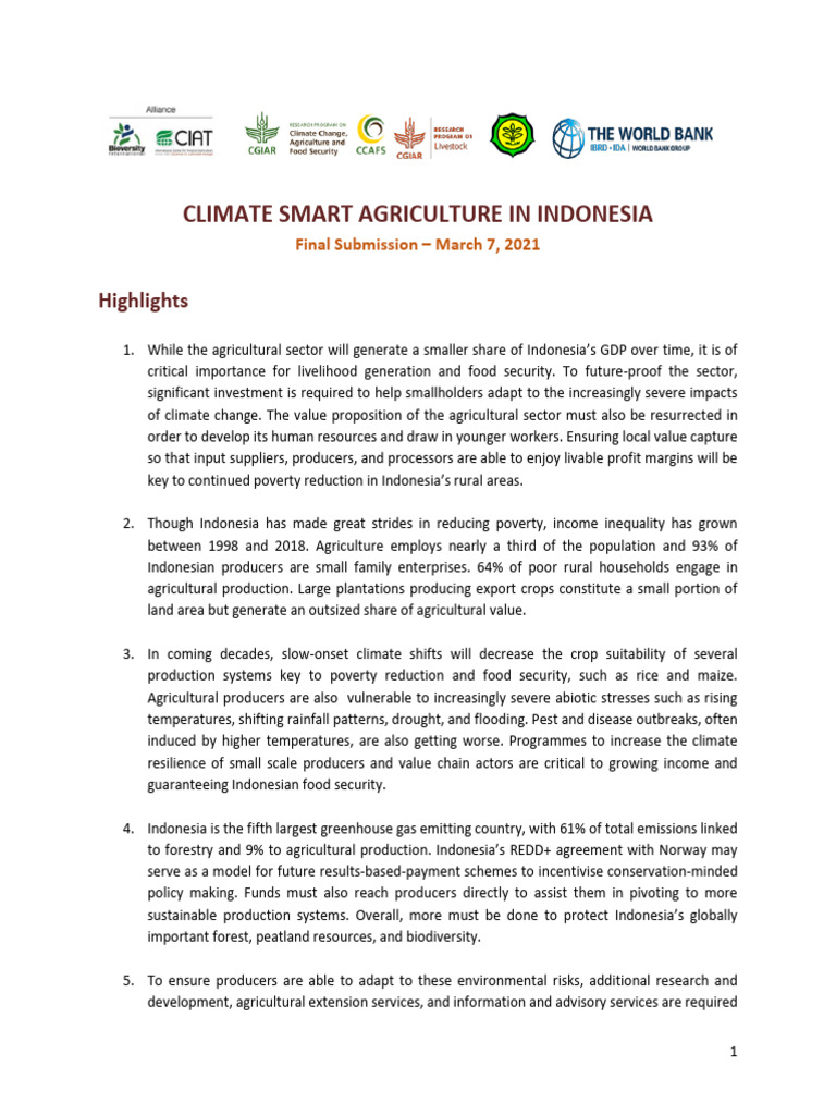 Climate Smart Agriculture in Indonesia | PDF | Agriculture | Palm Oil