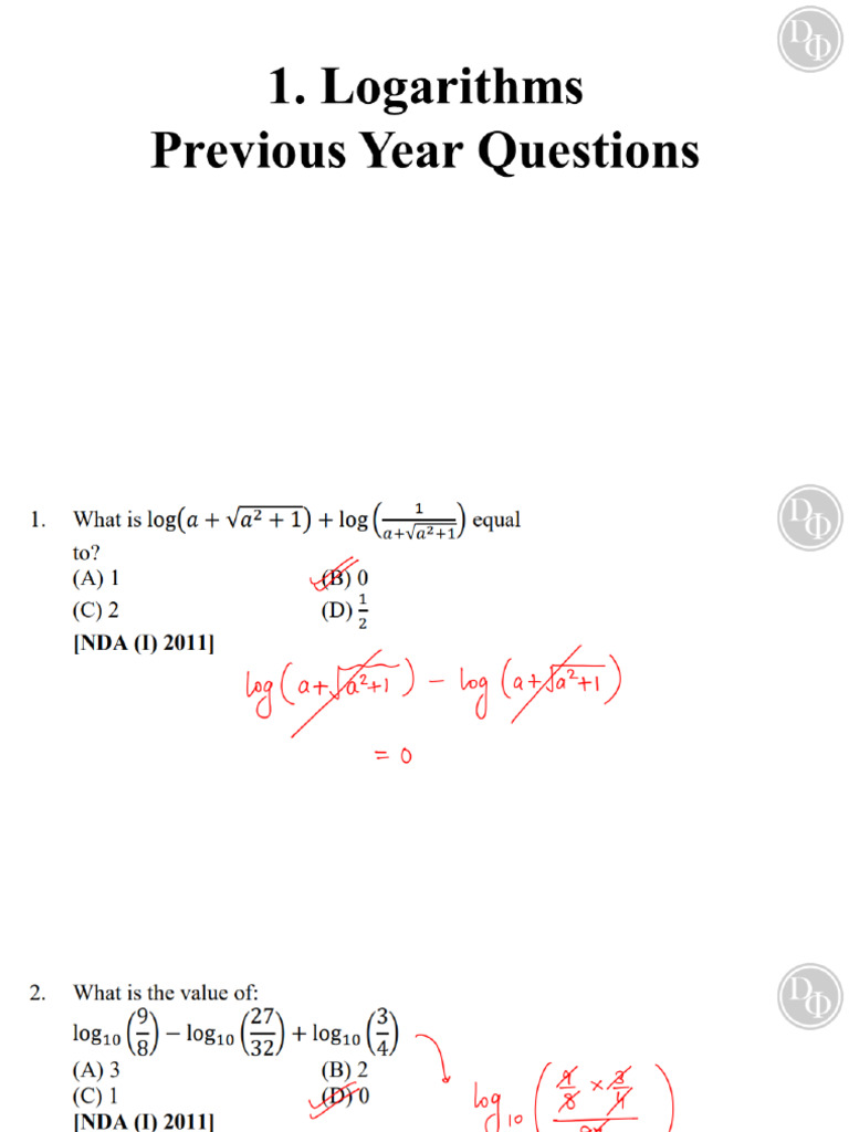 Logarithms PYQ Solutions Nda - 60808126 - 2025 - 05 - 22 - 11 - 55 | PDF