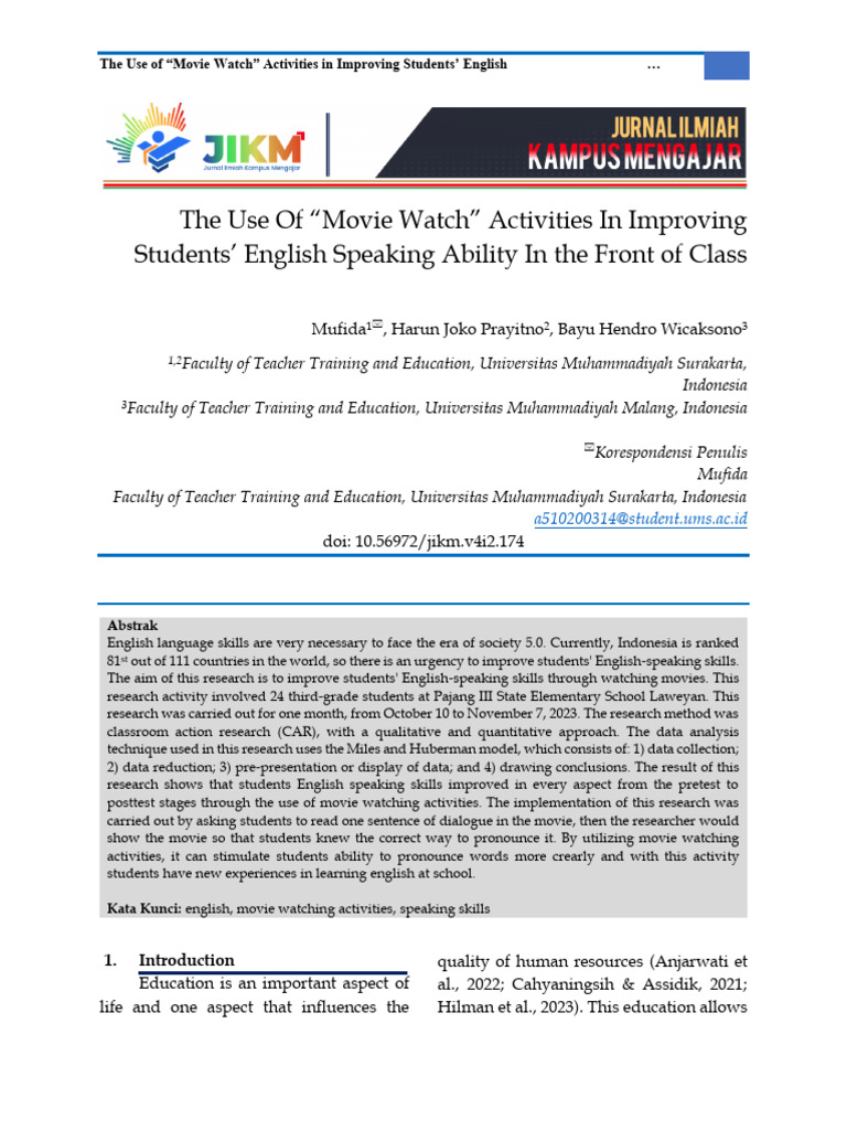 Enhancing English Speaking via Movie Watching | PDF | Fluency | English ...