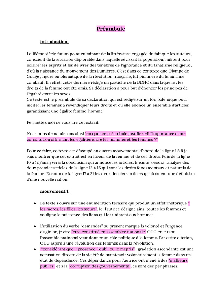 Préambule d'Olympe de Gouges | PDF