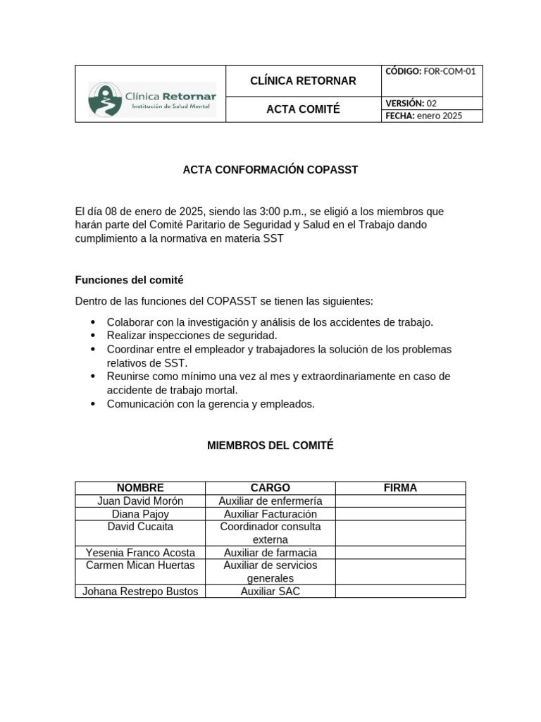 Acta de Conformación COPASST 2025 | PDF
