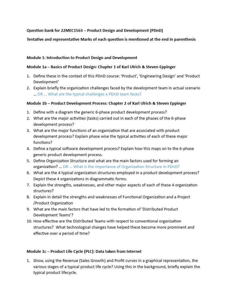 Product Design and Development Q&A Bank | PDF | Life Cycle Assessment