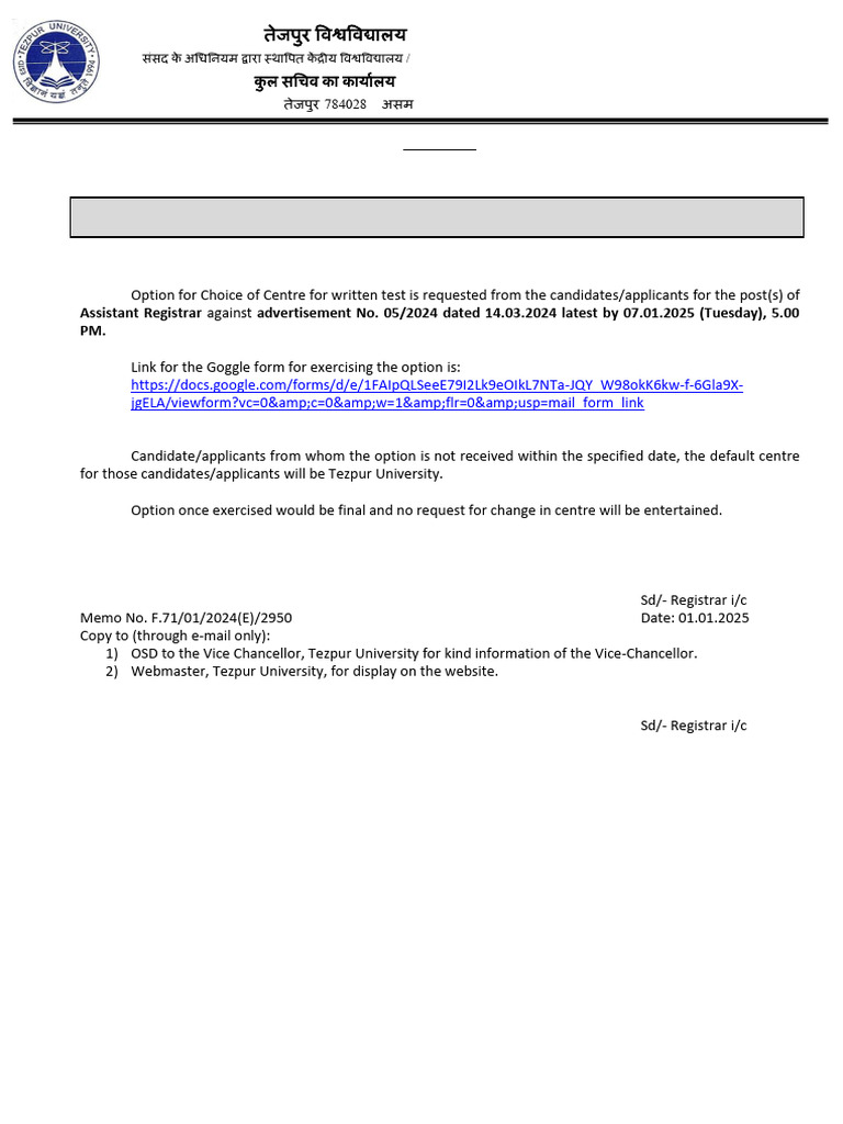 Notice CoC Assistant Registrar 05-2024Sd | PDF
