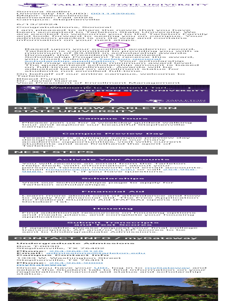 Welcome to Tarleton State University | PDF | Academia | Educational Stages