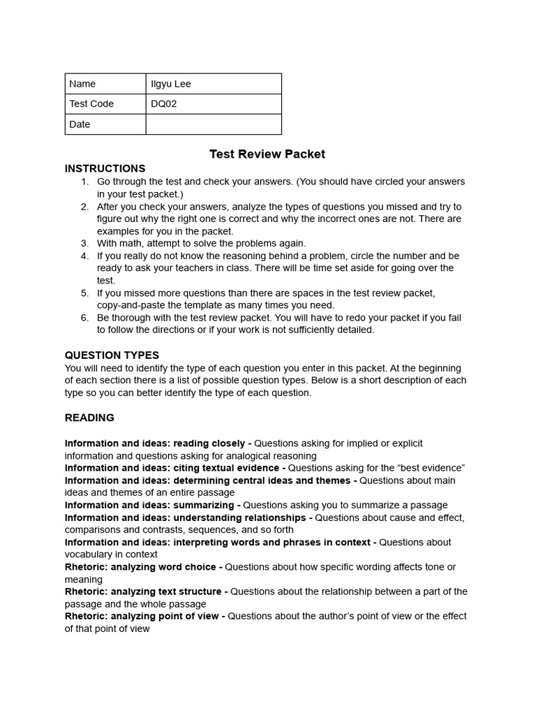 DQ02 T.R. Packet Writing-TA16 | PDF | Question | Grammatical Number