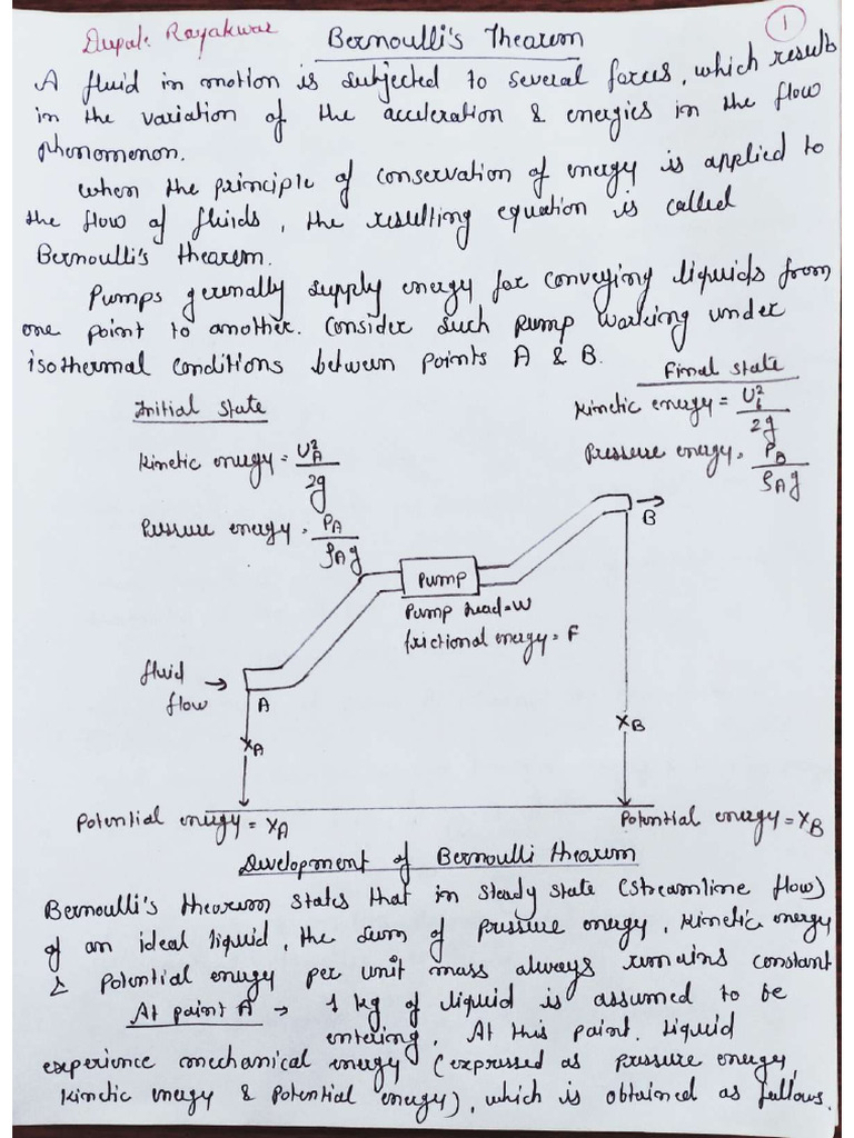 Bernoulli's Theorem in Fluid Mechanics | PDF