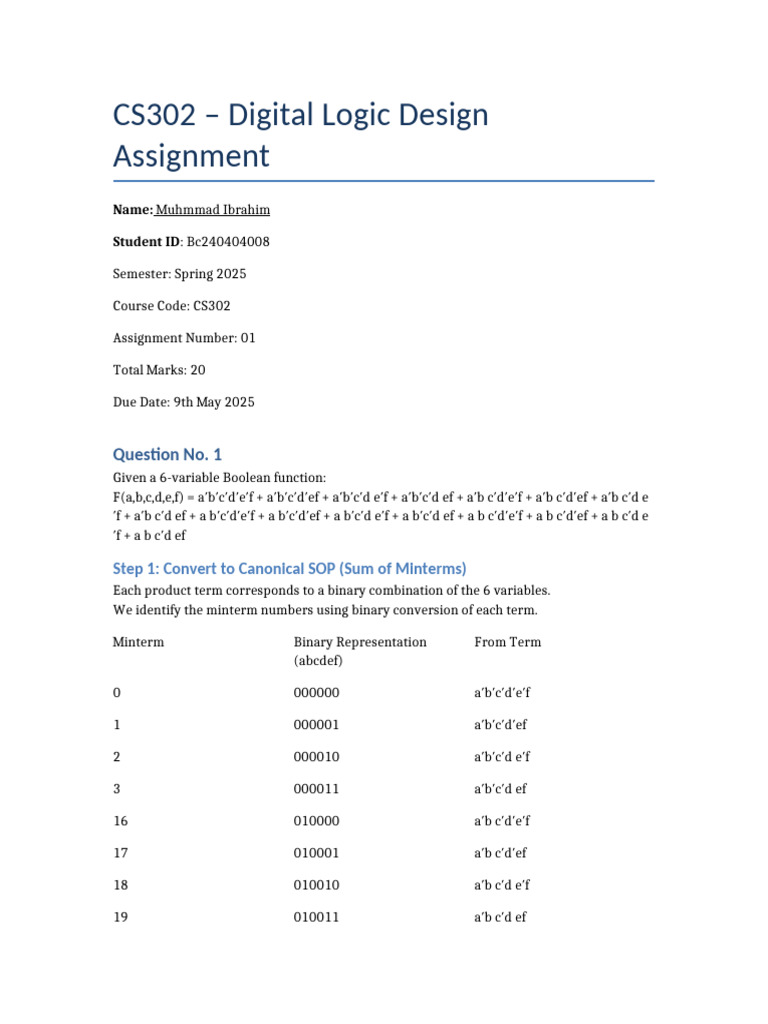 Spring 2025 - CS302 - 1 - BC240404008 | PDF