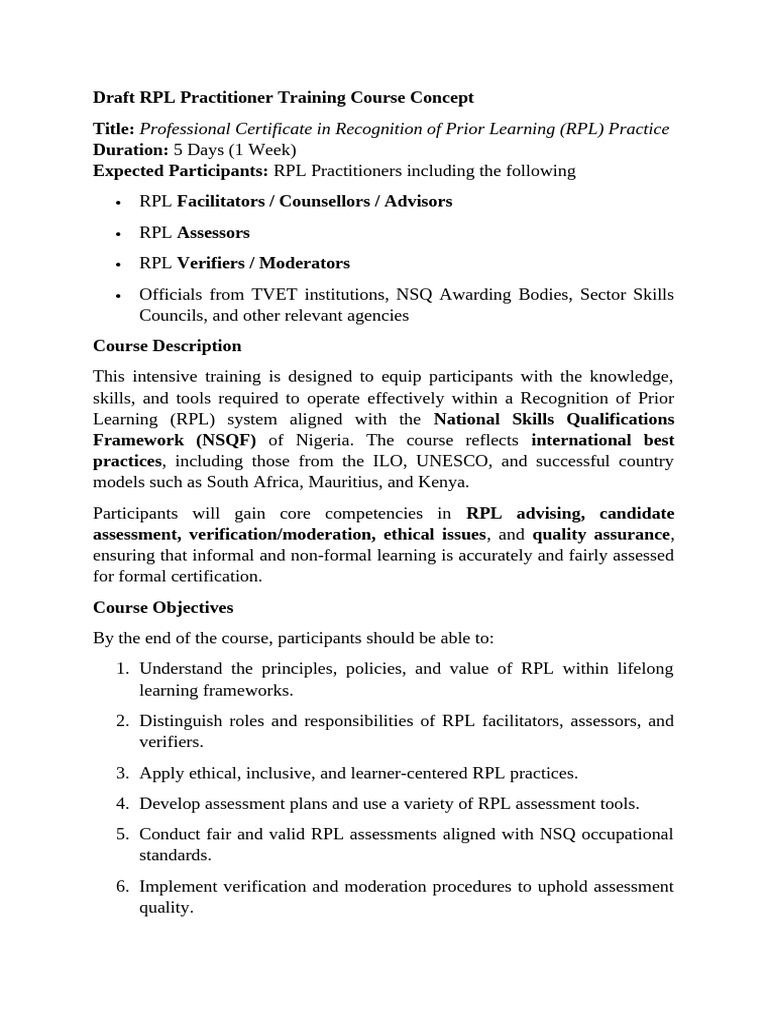 RPL Practitioner Training Course Overview | PDF