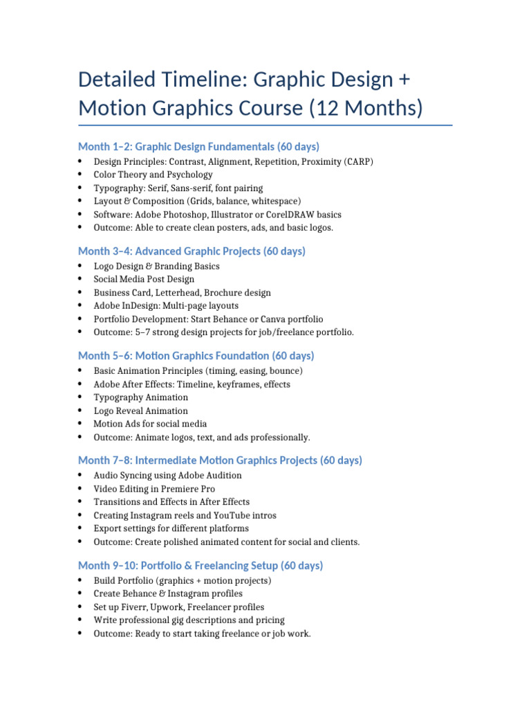 Graphic Design Motion Course Timeline | PDF