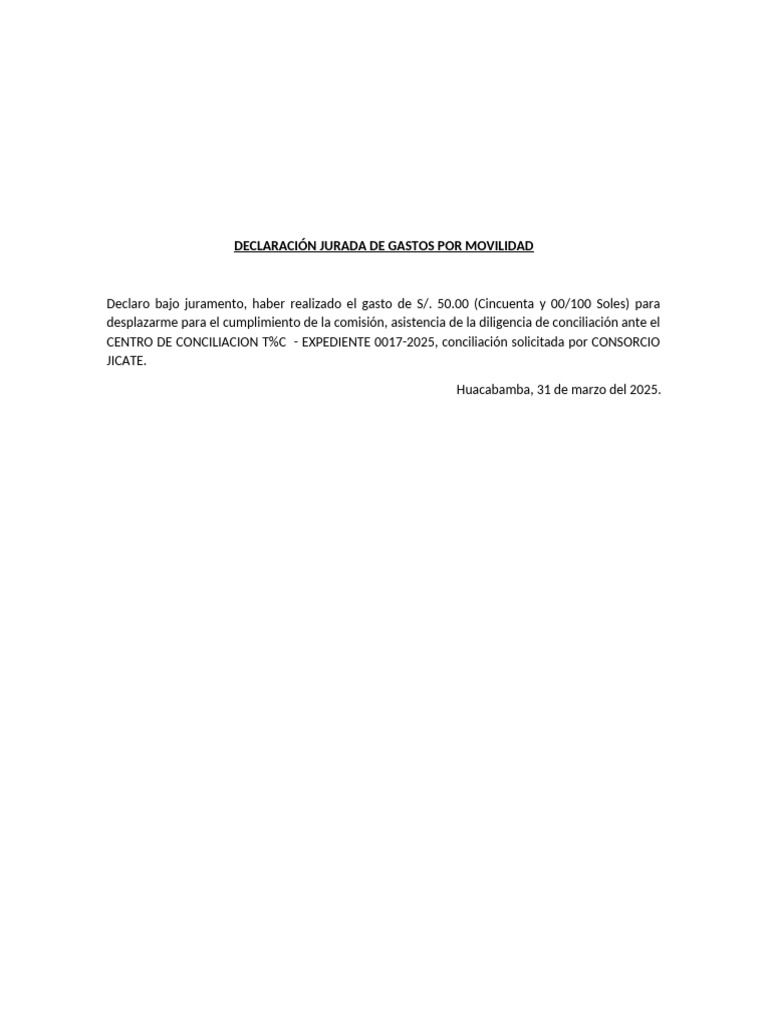 Declaración de Gastos de Movilidad 2025 | PDF
