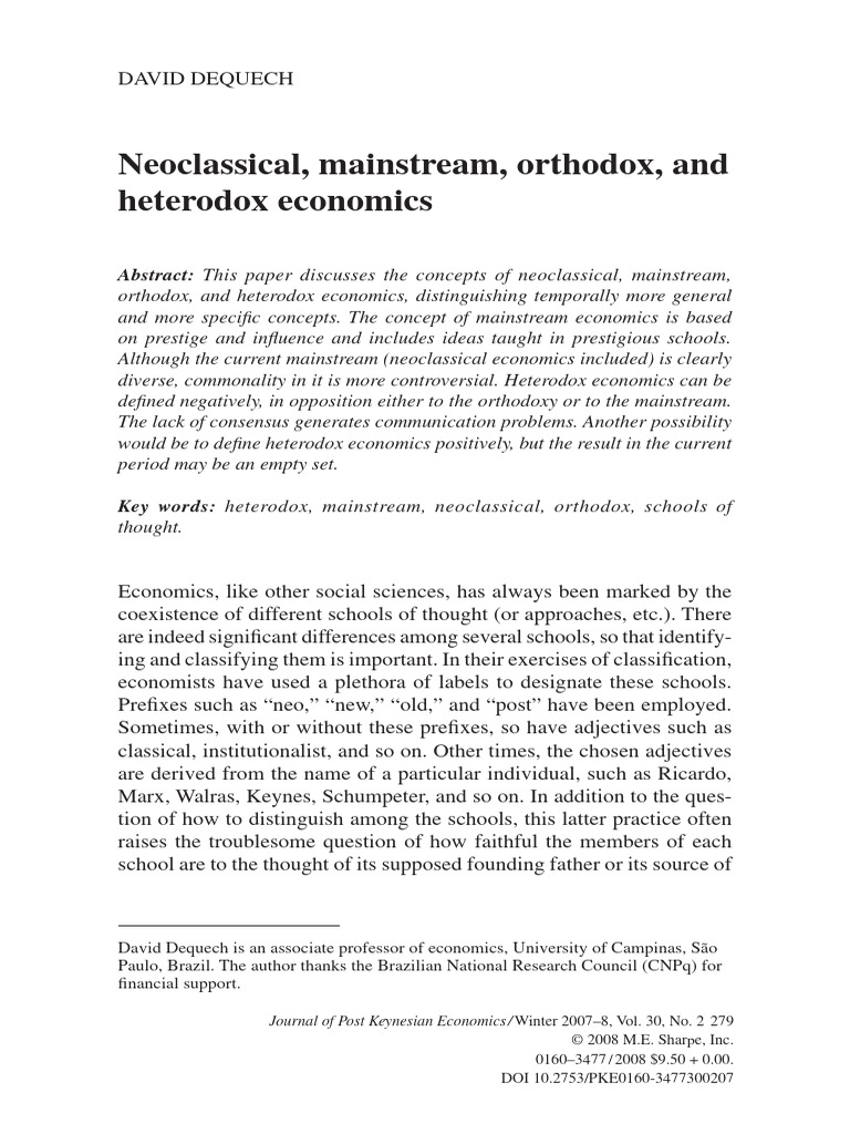 Dequech 2008 Neoclassical Mainstream Orthodox and Heterodox Economics ...