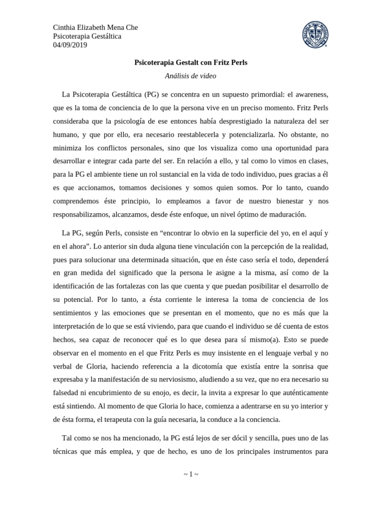 Fritz Perls | PDF | Terapia Gestalt | Conceptos psicologicos