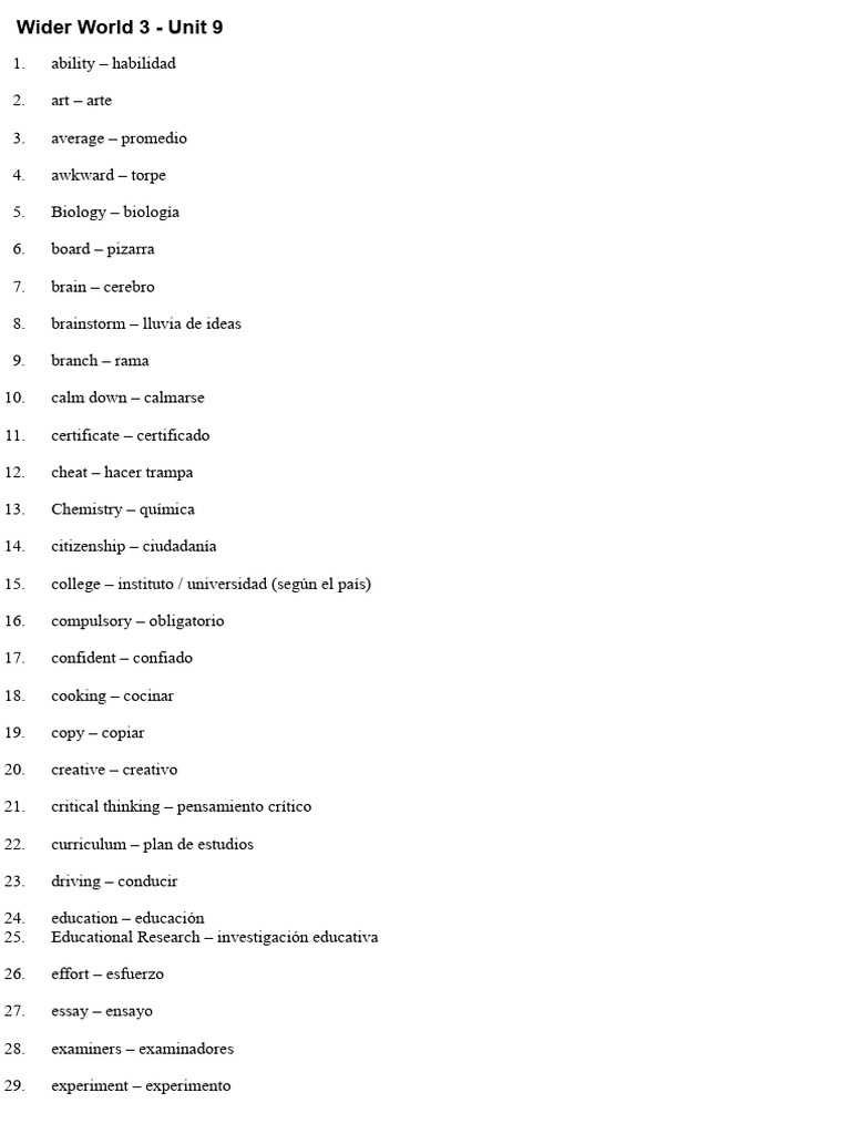 Wider World 3: Unidad 9 Resumen | PDF