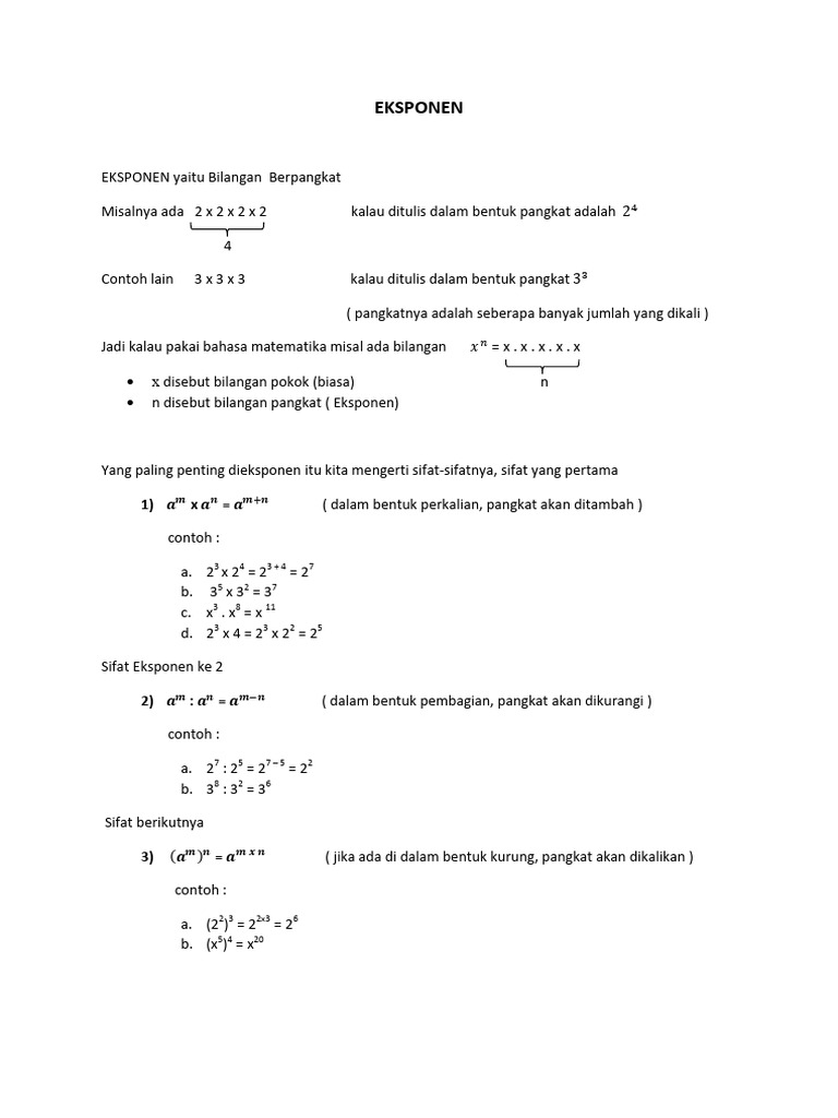 Konsep dan Sifat Eksponen Matematika | PDF