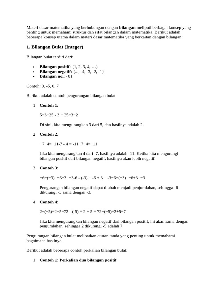 Konsep Dasar Bilangan dalam Matematika | PDF