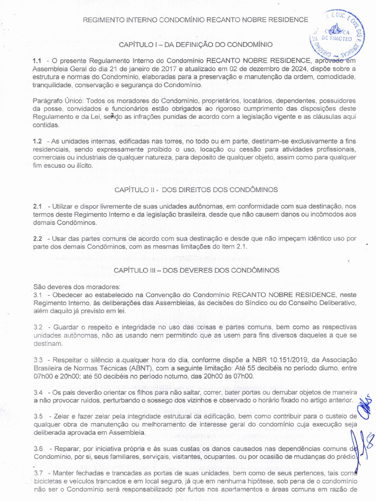Regimento Interno Recanto Nobre Atualizado em 02.12.2024 | PDF