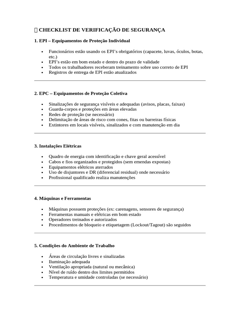 Checklist para Verificação de Segurança | PDF