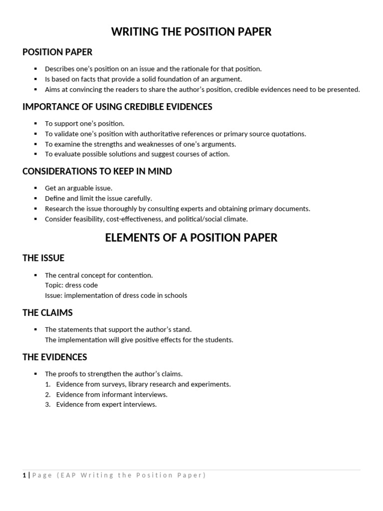 Writing The Position Paper Pdf