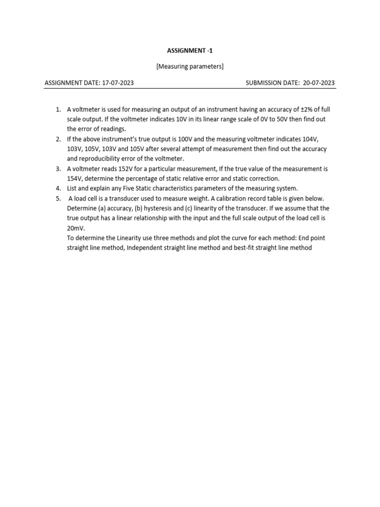 Voltmeter and Load Cell Measurement Errors | PDF
