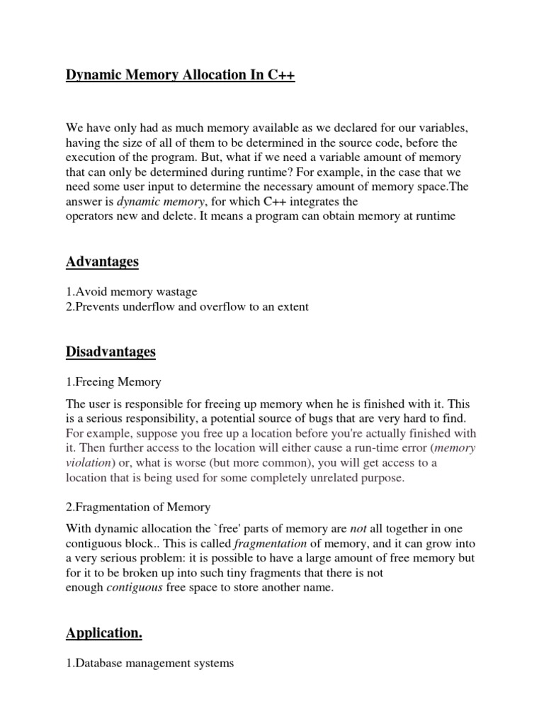 Dynamic Memory Allocation in C++ Explained | PDF | Art | Computers