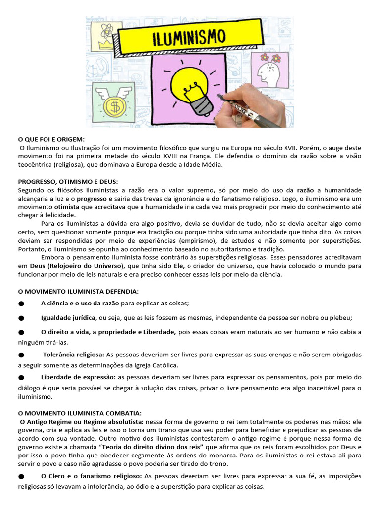AULA 5 - O ILUMINISMO Texto e Questões | PDF | Iluminismo | Deus