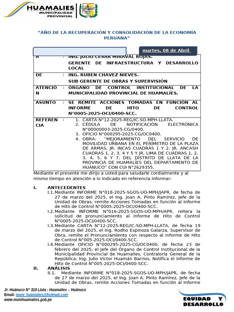 Informe N 007 2025 Sgos Rcn Mph Ll Acciones Tomadas En Función Al