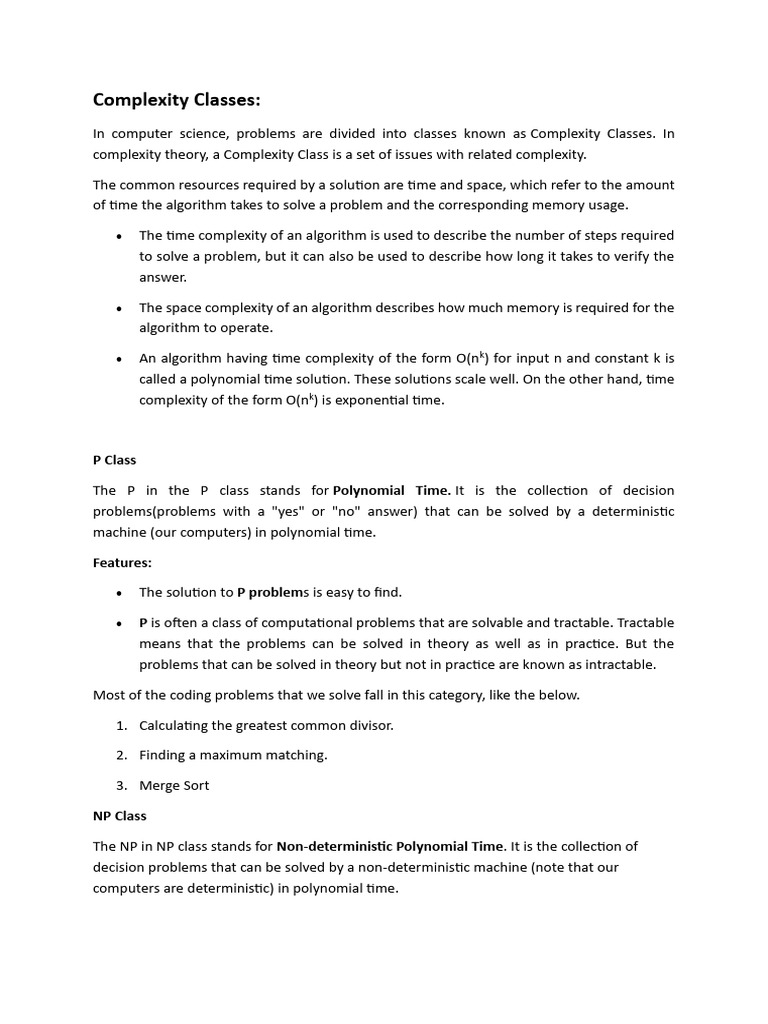Understanding Complexity Classes in Algorithms | PDF | Computational ...