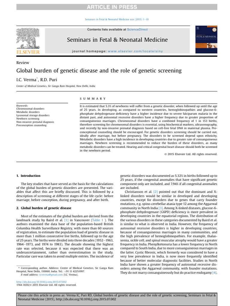 Genetic Disease Burden & Screening Insights | PDF | Genetic Disorder ...