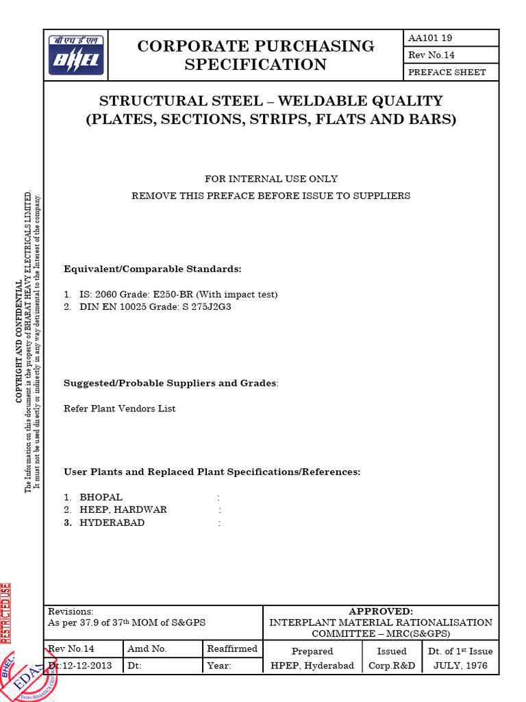 AA10119 Structural Steel Specification | PDF | Rolling (Metalworking ...
