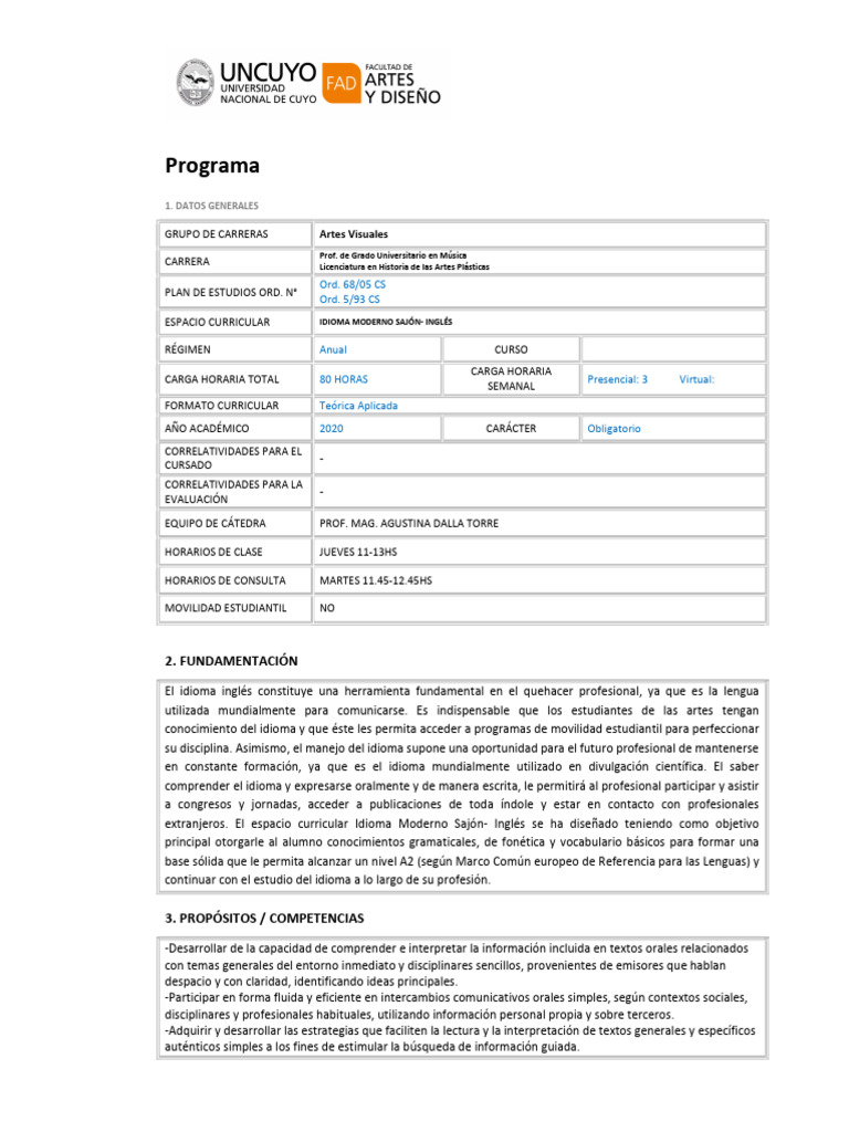 Ingles 2020 | PDF | Idioma en Inglés | Plan de estudios
