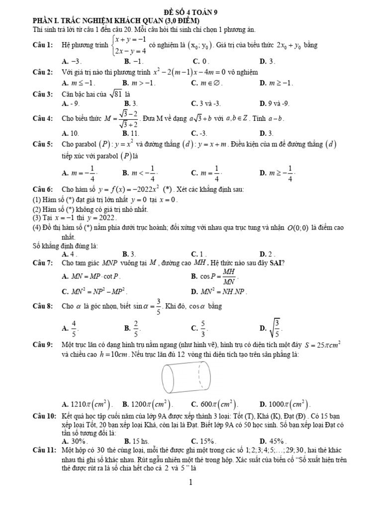 De So 4 Toan 9 | PDF